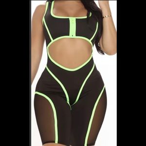 Fashion nova black & green romper size S